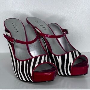 Guess Zebra Print and Red slingback sandal Pumps barely worn